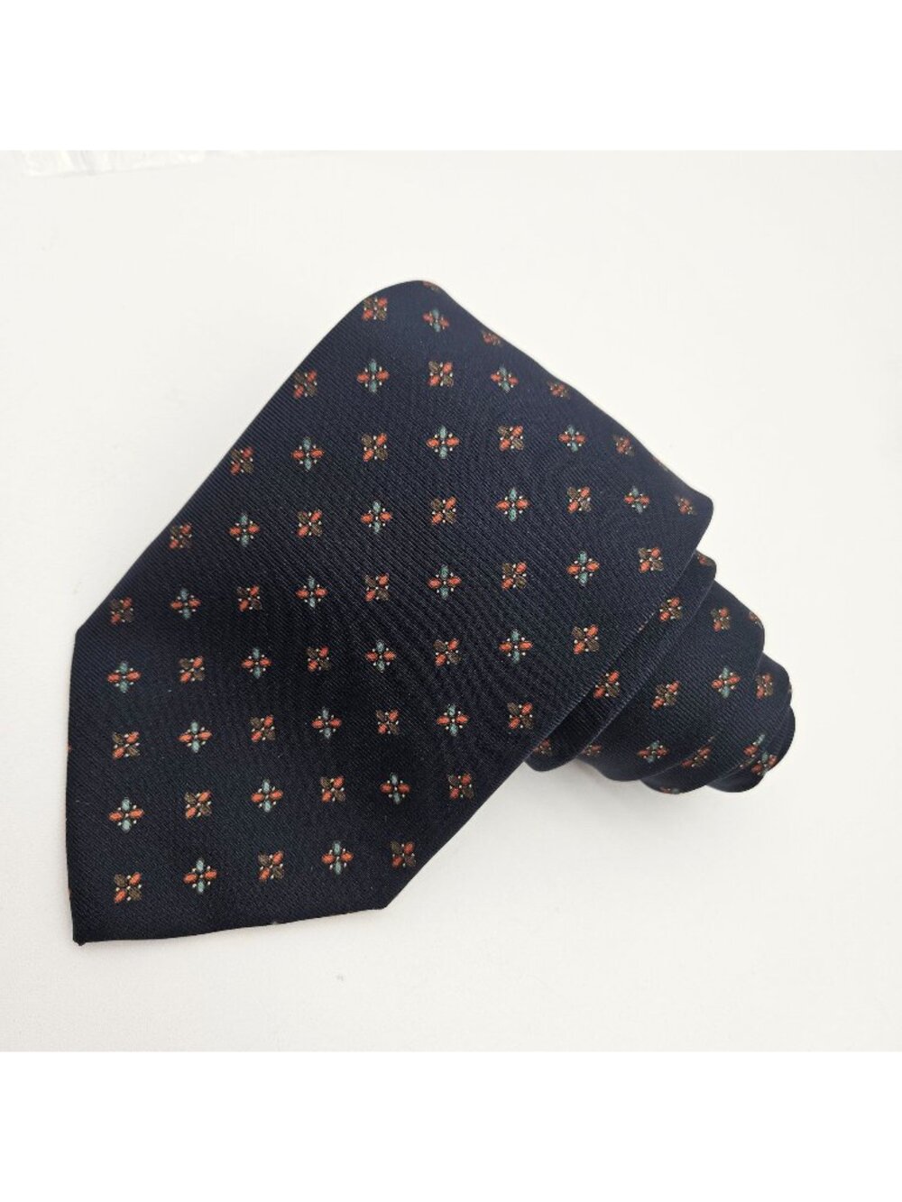 Barneys New York Navy Blue Geometric 60" Silk Tie